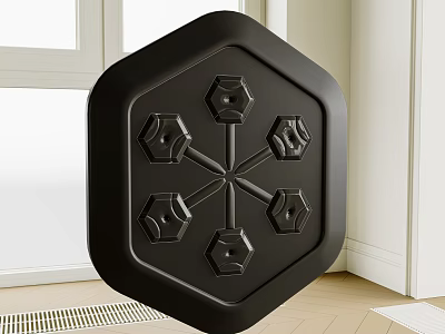 Black Hexagonal Object With Six Dumbbell Shapes In Room Interior Design 3d model