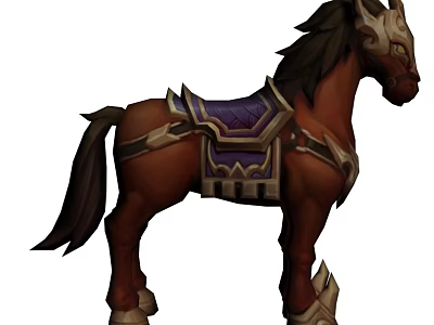 Game Character Horse Brown Coat With Ornate Purple Saddle Armored Accents Fantasy Game Design 3d model