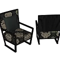 Black Frame Accent Chair With Ornate Patterned Upholstery And Comfortable Cushion Design