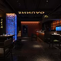Stylish Bar Interior With Bar Counter Wine Racks Dining Tables And TV Screen