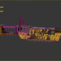 Mechanical Rusted Weapon With Yellow Orange Paint And Industrial Design Texture