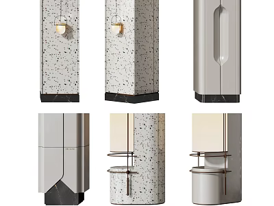 Modern Decorative Columns With Speckled Surface Marble Base And Metal Shelf Accents 3d model