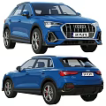 Blue Audi Q3 Car Front And Rear View With UK License Plate
