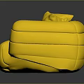 Modern Yellow Sofa With Striped Design And Two Cushions On Reflective Floor