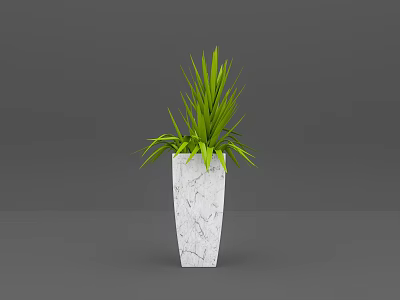Elegant Tall White Marble Vase With Lush Green Long Leaf Plant For Interior Decor 3d model