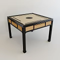 Square Entertainment Table With Light Colored Top Black Frame Central Circular Mark And Wooden Drawers