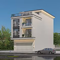 Modern Three Story Single Family House With Garage Greenery Water Feature And Car Front