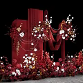 Red Wedding Decorative Backdrop With Floral Arrangements And Decorative Chains 3d model