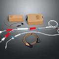 Medical Device Kit With Brown Storage Boxes White Tubes And Red Blue Connectors