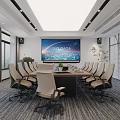 Modern Public Office Space With Desks Computers Task Chairs Wall Posters And Ceiling Lights 3d model