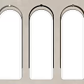 Three Arch Shaped Mirrors With Metal Frames And Marble Bases On Light Colored Wall 3d model