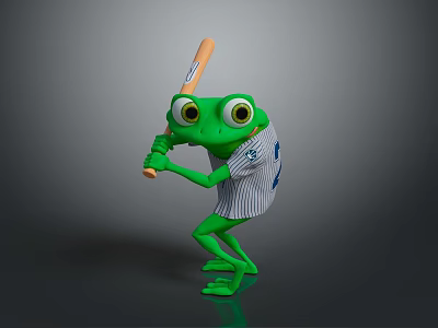 Green Reptile Character in Striped Jersey Holding Baseball Bat Standing Pose 3d model