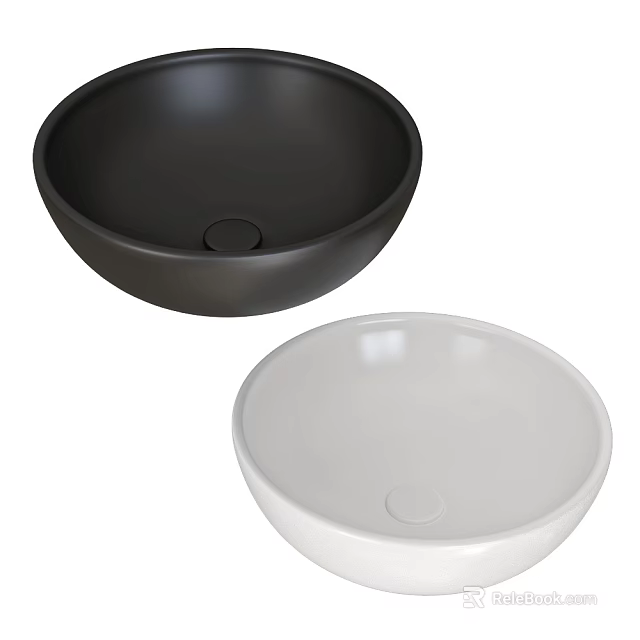 Modern Black and White Round Wash Basins with Smooth Surface for Bathroom 3d model 