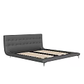 Modern Double Bed With Tufted Headboard Gray Frame Wooden Slats And Black Metal Legs