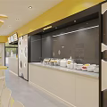 Modern Fast Food Restaurant Interior With Yellow Counter Menu Screens And Burger Drink Logo