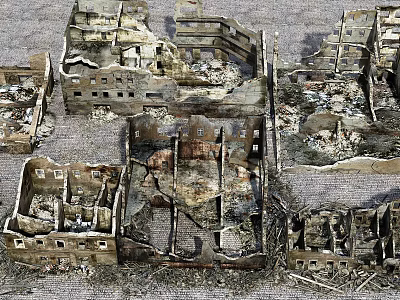 Burned Building Structures Featuring Charred Walls Broken Windows And Rubble Remains 3d model