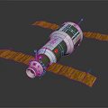 Green And White Spacecraft With Deployed Solar Panels And Red Markings