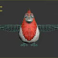 Cartoon Cardinal Bird With Red Body White Belly And Black Wings On Grey Background