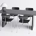 Modern Minimalist Dining Table Set with Gray Table Black Chairs Silver Legs and Table Lamp 3d model