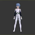 Anime Character With Blue Hair In White Bodysuit Colorful Stripes And Symbol