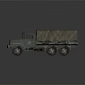 Functional Military Truck With Canvas Covered Cargo Bed And Multi Wheel Design