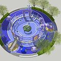 Children's Play Area With Circular Design Blue Floor Green Central Structure And Trees