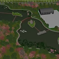 Scenic Park Landscape With Lake Bridge Pavilion Building Boats And Colorful Trees