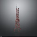 Detailed Red Metal Tower Model Featuring Grid Structure Base And Top Antenna