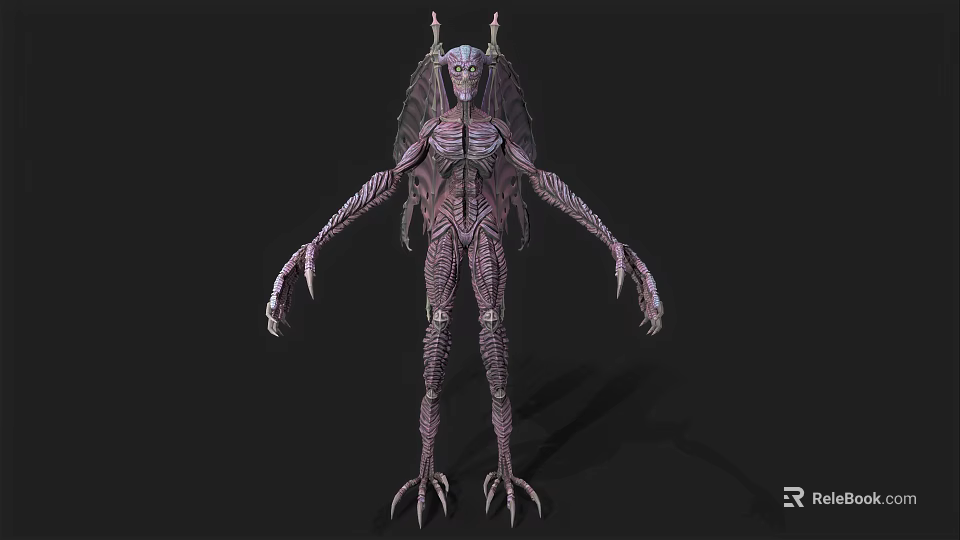 Game Movie Alien Creature Character With Long Limbs Sharp Claws And Exoskeleton Design 3d model 