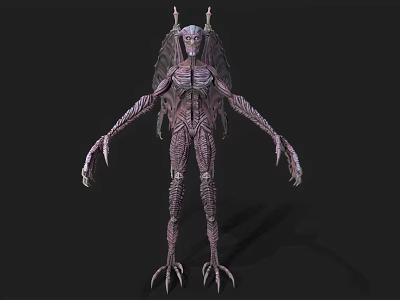 Game Movie Alien Creature Character With Long Limbs Sharp Claws And Exoskeleton Design 3d model