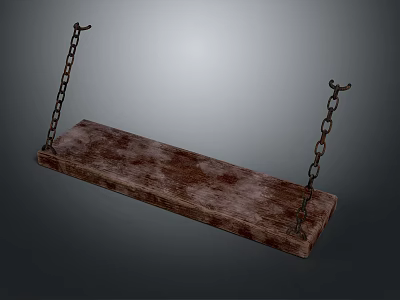 Rustic Wooden Swing Board Hanging With Metal Chains And Natural Texture 3d model