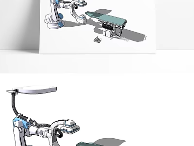 Advanced Medical Equipment Including Surgical Operating Table And Robotic Arm Tools 3d model