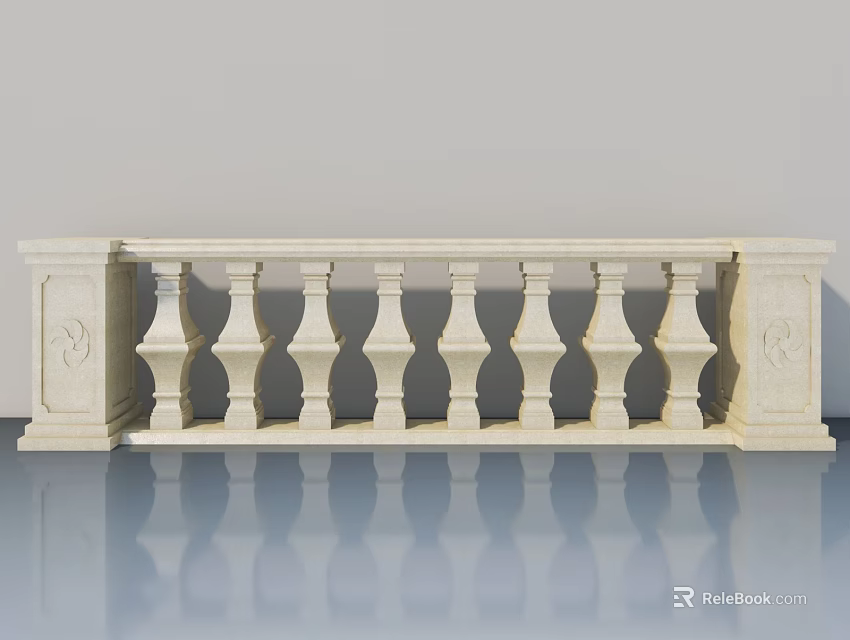 Elegant White Stone Swing Door With Carved Baluster Design For Home Interior 3d model 