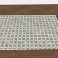 Square Decorative Rug With Blue White Grid Pattern On Wooden Floor 3d model