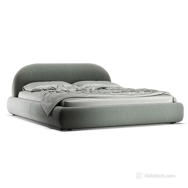 Modern Gray Upholstered Double Bed Design With Soft Pillows And Comforter 3d model