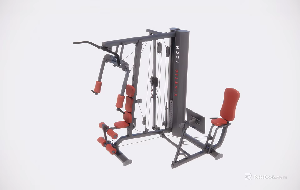 Multifunctional Fitness Training Equipment With Red Padded Seats And Cable Pulley System 3d model 