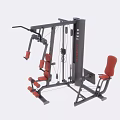 Multifunctional Fitness Training Equipment With Red Padded Seats And Cable Pulley System
