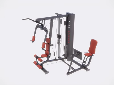 Multifunctional Fitness Training Equipment With Red Padded Seats And Cable Pulley System 3d model