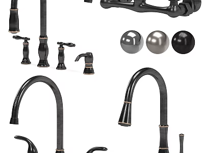 Modern Black Elegant Kitchen Faucets With Curved Spout And Decorative Handles Design 3d model