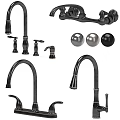 Modern Black Elegant Kitchen Faucets With Curved Spout And Decorative Handles Design