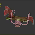 Wooden Building Blocks Rocking Horse With Red Heads Spring Base And Wooden Board