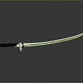 Modern Curved Katana Sword With Black Handle Green Accent Blade And Reflective Surface