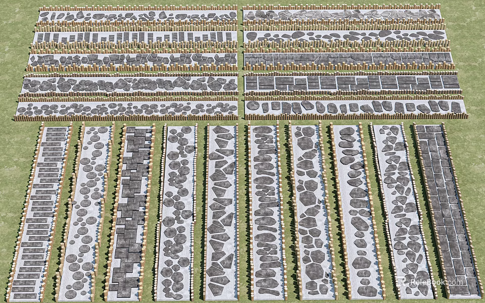 Garden Path Paving With Diverse Patterns And Material Styles For Landscaping Design 3d model 