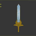 Fantasy Character's Enchanted Sword Featuring Blue Blade Golden Hilt And Decorative Gemstone