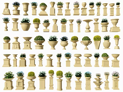 Various Decorative Vases With Fresh Flowers In Multiple Styles For Home Decor 3d model