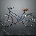 Blue Bicycle with Red Seat Silver Wheels and Rear Rack on Dark Background