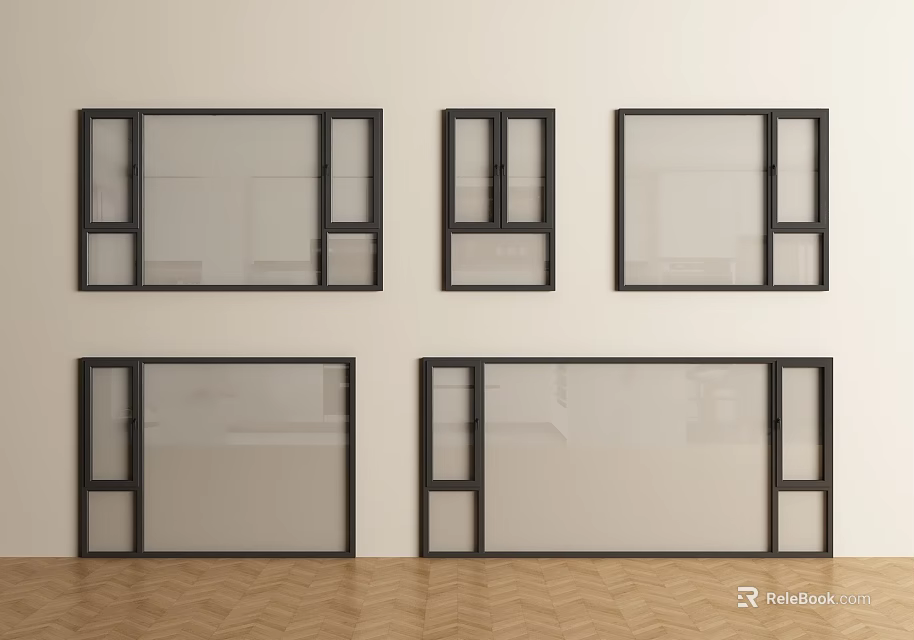 Sleek Modern Casement Windows With Black Frames Transparent Glass And Various Styles 3d model 