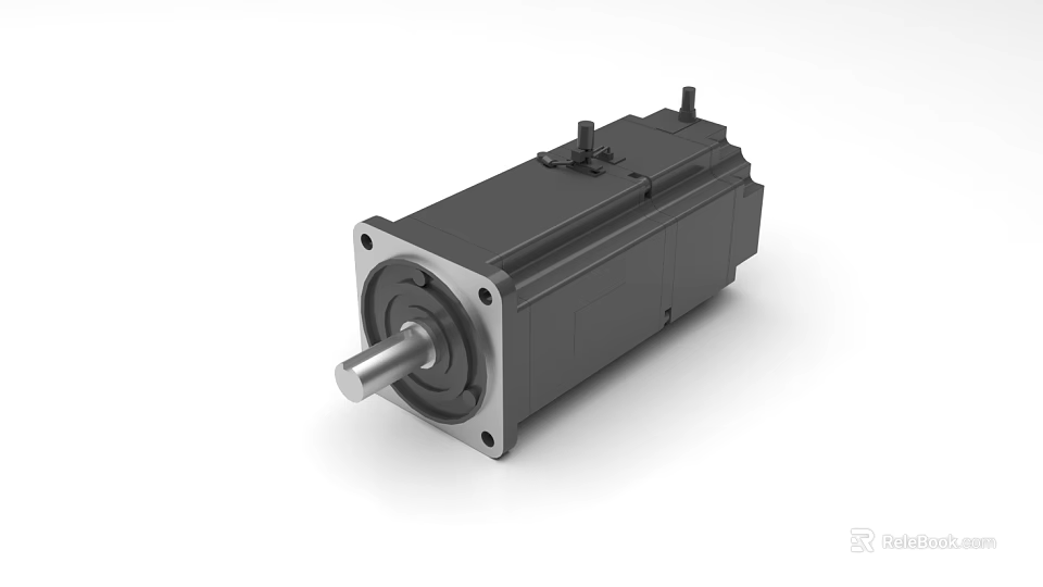 Black Servo Motor With Metal Shaft And Mounting Holes For Industrial Use 3d model 