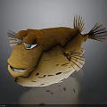 Orange Cartoon Puffer Fish With Big Eyes Spotted Fins And Funny Look
