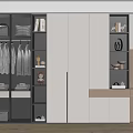 Modern Wardrobe Design With Glass Doors Open Shelves Hanging Clothes And Dressing Mirror